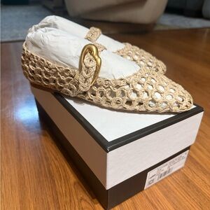 NWT Larroude Verona Macrame In Beige Embroidered Raffia